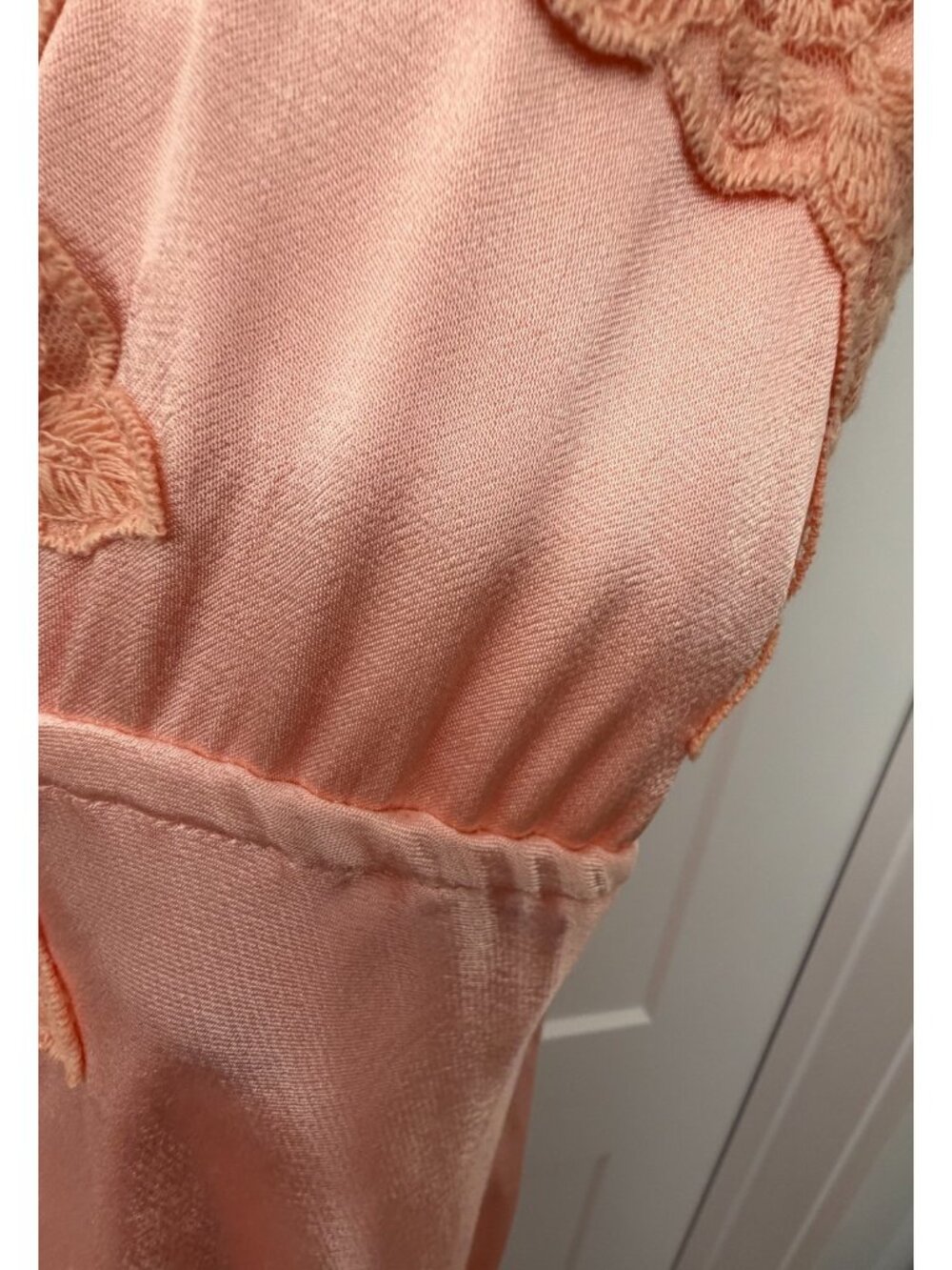 Rumored Maxi Dress M Bright Sweetheart Peach Satin High Venice Cut Out Long NWT - Picture 8 of 11